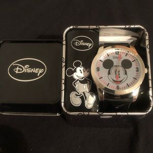 Disney Mickey Mouse by Accutime Leather watch New in Tin, never used or tried on